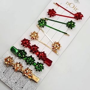 nOir Christmas Present Bow Metallic Bobby Pin & Hair Clip Set